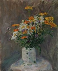 oil painting flowers chamomile original art