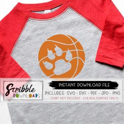 paw basketball svg mascot instant paw print svg bobcats wildcats cougars lions printable iron on diy basketball cheer mo