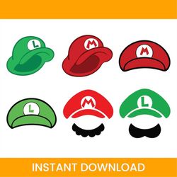 Super Mario Birthday Hats Mario Luigi Hat Mario (Instant Download) 