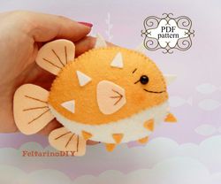 puffer fish pattern, felt fish pattern, felt toy patterns, felt sea animals patterns, felt pattern pdf