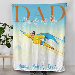 fathers day gift blankets for the superhero dad, personalized name blankets and throws, fleece plush blankets for dad, y