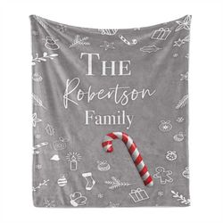 candy cane pattern holiday blanket, personalized name decor for families, gifts for thanksgiving and friendsgiving, part