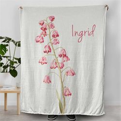 may birth flower gifts, lily of the valley blanket, blanket with customized name on it, personalized gifts for her, swee