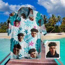 custom face hawaii shirt for men, bachelorette party pet face shirt, birthday gift, custom holiday shirt, face on shirt