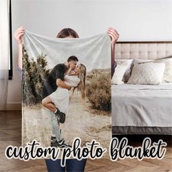 personalized custom photo blanket, 5 sizes and 44 colors, mother's day gift, handmade home decor, soft fluffy blanket, p