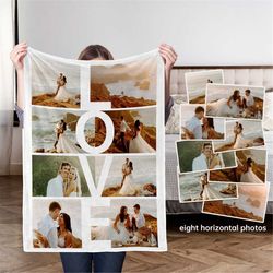 custom love photo blanket, super soft couple photo blanket, wedding blanket with 8 photos collage, special memory blanke