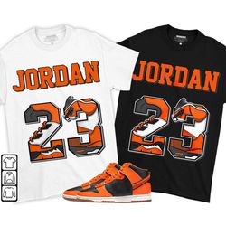 number 23 jd unisex sneaker shirt match dunk black orange tee, dunk high gs safety orange t-shirt, hoodie, sweatshirt