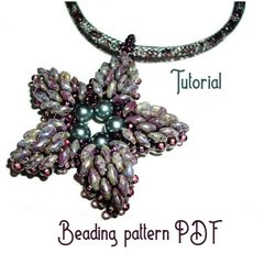 beading pattern pdf. pendant gray flower from superduo beads. digital tutorial. seed bead pattern.