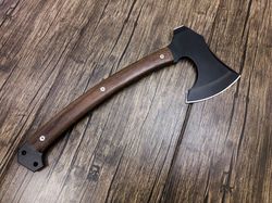tactical battle ready combat black coated tomahawk axe, brown micarta handle