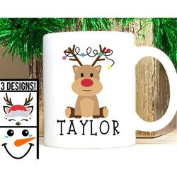 personalized christmas reindeer mug, custom name coffee mug, personalized snowman name coffee cup, personalized gift, un