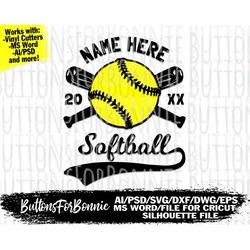 softball svg, softball vector, softball emblem, softball team, softball, stitching, cutting file, bat, swoosh, name, tea