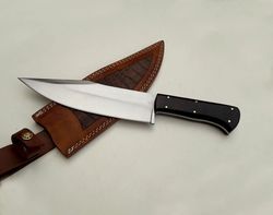 custom handamde d2 tool steel full tang fixed blade bowie knife w/leather sheath