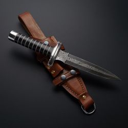 tactical battle ready hand forged damascus steel full tang dagger knife w/sheath