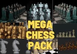 chess set stl pack , 20 beautiful chess sets pack , digital download , knight chess set is included, digital download