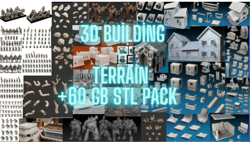 3d building-terrain stl pack,60gb file,3d plants,tress,centers,floor floors and warriors,3d download digital,3d printer