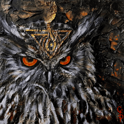 owl painting oil original modern magic bird art textured eagle owl artwork on cardboard