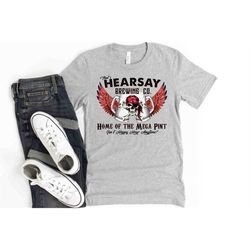 hearsay drinking company, always happy hour, funny drinking bar shirt unisex v neck graphic tee t-shirt