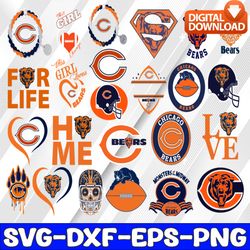 bundle 24 files chicago bears football team svg, chicago bears svg, nfl teams svg, nfl svg, png, dxf, eps, instant downl