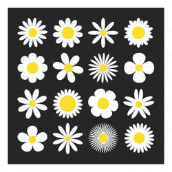 white daisy chamomile icon bundle svg, flower svg, white daisy svg, chamomile svg, birthday gift svg, gift for girl svg,