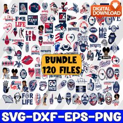 bundle 120 new england patriots football team svg, new england patriots svg, nfl teams svg, nfl svg, png, dxf, eps, inst