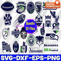 bundle 25 files seattle seahawks football team svg, seattle seahawks svg, nfl teams svg, nfl svg, png, dxf, eps, instant