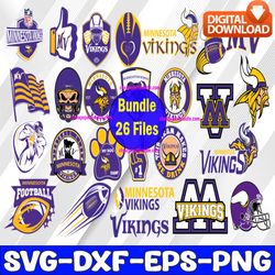 bundle 26 files minnesota vikings football team svg, minnesota vikings svg, nfl teams svg, nfl svg, png, dxf, eps, insta