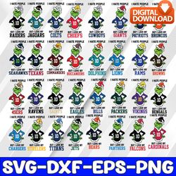 32 files grinch with nfl teams bundle svg, i hate people but i love my nfl teams bundle, nfl team svg, png, jpg, dxf