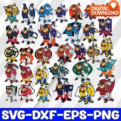 32 files taz and bugs kriss kross with nfl teams bundle svg, nfl team svg, sport bundle svg, png, jpg, dxf, eps