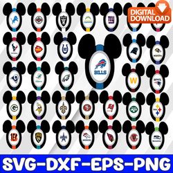 32 files mickey mouse head with nfl teams bundle svg, nfl team svg, football svg, png, jpg, eps