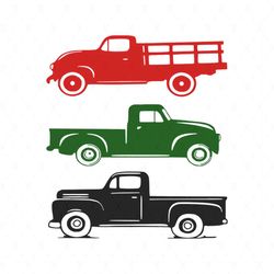 3 vintage farm truck bundle svg, vehicle svg, farm truck svg, red truck svg, green truck svg, black truck svg, transport