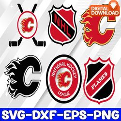 bundle 6 files calgary flames hockey team svg, calgary flames svg, nhl svg, nhl svg, png, dxf, eps, instant download