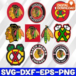 bundle 10 files chicago blackhawks hockey team svg, chicago blackhawks svg, nhl svg, nhl svg, png, dxf, eps, instant dow