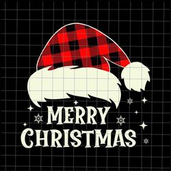 merry christmas svg, merry christmas santa hat buffalo plaid svg, christmas quote svg, santa hat buffalo - fetcheckman