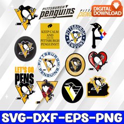 bundle 14 files pittsburgh penguins hockey team svg, pittsburgh penguins svg, nhl svg, nhl svg, png, dxf, eps, instant d