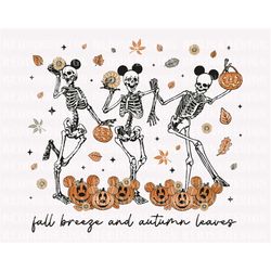 fall breeze and autumn leaves svg, dancing skeleton svg, funny halloween, skeleton pumpkin, halloween svg, holiday seaso