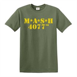 m*a*s*h 4077th military green t- shirt yellow print mash tv series us army/military father day gift top