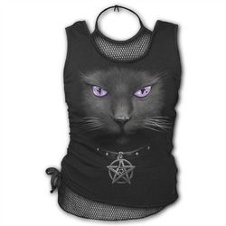 spiral direct black cat 2in1 neck tie mesh top/kitten/cute/vampire/goth/darkwear