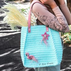 crochet pattern tote bag amelie, video tutorial crochet bag, diy crochet bag, tshirt yarn crochet bag pattern