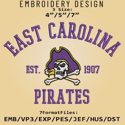 east carolina pirates embroidery design, ncaa logo embroidery files, ncaa pirates, machine embroidery pattern