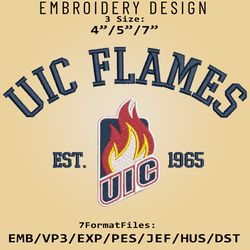 uic flames embroidery design, ncaa logo embroidery files, ncaa uic flames, machine embroidery pattern