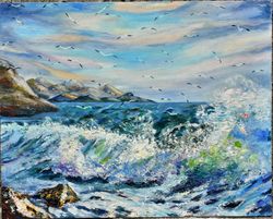 sea mood. oil painting. original oil painting. bright painting for interior decoration