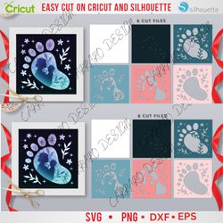 3d shadow box mom and baby silhouette svg png dxf eps