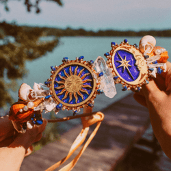 midnight sun mermaid crown - bohemian festival tiara with shells and clear quartz crystals, hippie headband