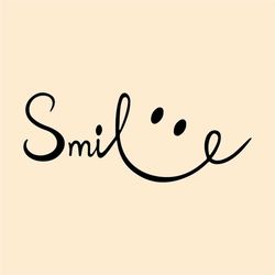 inspirational clipart: fine and fancy black cursive / script capitalized word 'smile' w/ happy face eyes design - digita