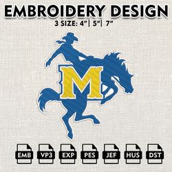 ncaa logo embroidery designs, mcneese cowboys embroidery files, ncaa mcneese cowboys, machine embroidery designs