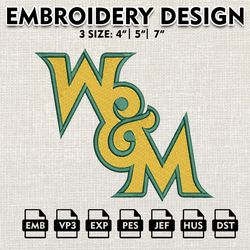 ncaa logo embroidery designs, william mary tribe embroidery files, ncaa mary tribe, machine embroidery designs