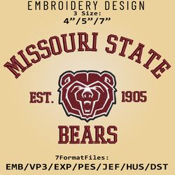 missouri state bears embroidery design, ncaa logo embroidery files, ncaa missouri state bear, machine embroidery pattern