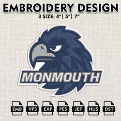 ncaa logo embroidery designs, monmouth hawks embroidery files, ncaa monmouth hawks, machine embroidery designs