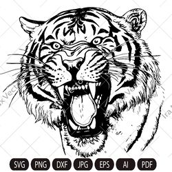 angry tiger roaring face outline clipart png svg, cut file, sublimation or vinyl for shirt ,mug ,sign