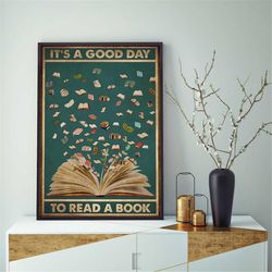 it's a good day to read a book vintage poster, book poster, bookish gifts, classroom decor, book decor,  reading poster,